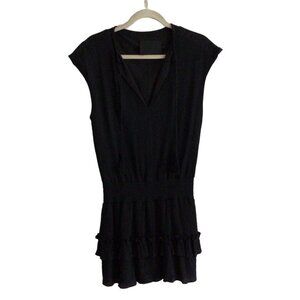 Vacate The Label Women Sz S Black Boho Smocked Waist Tiered Tasseled Mini Dress